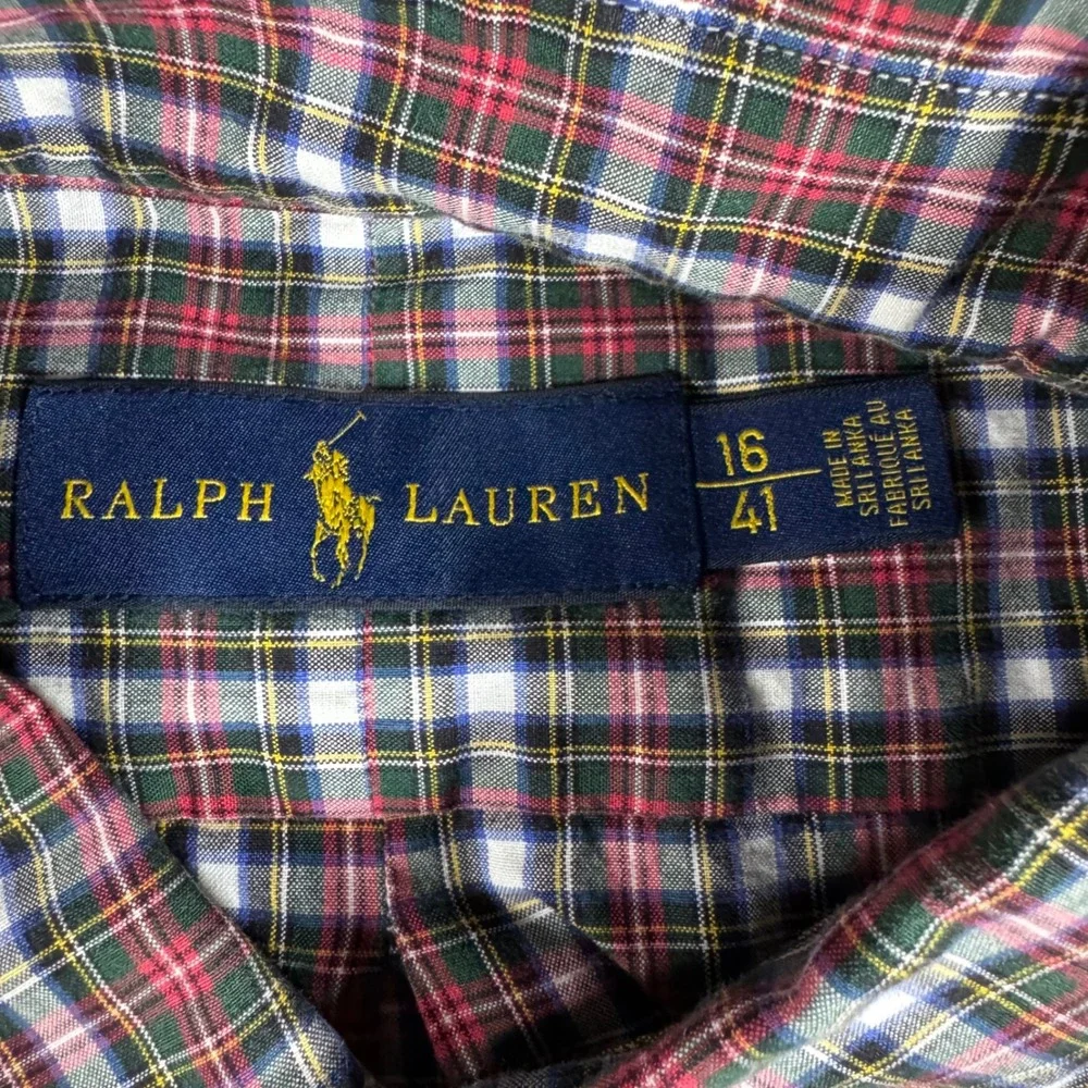 Polo Ralph Lauren Button Down Shirt Mens 16 41 Red Green Plaid Cotton L/S